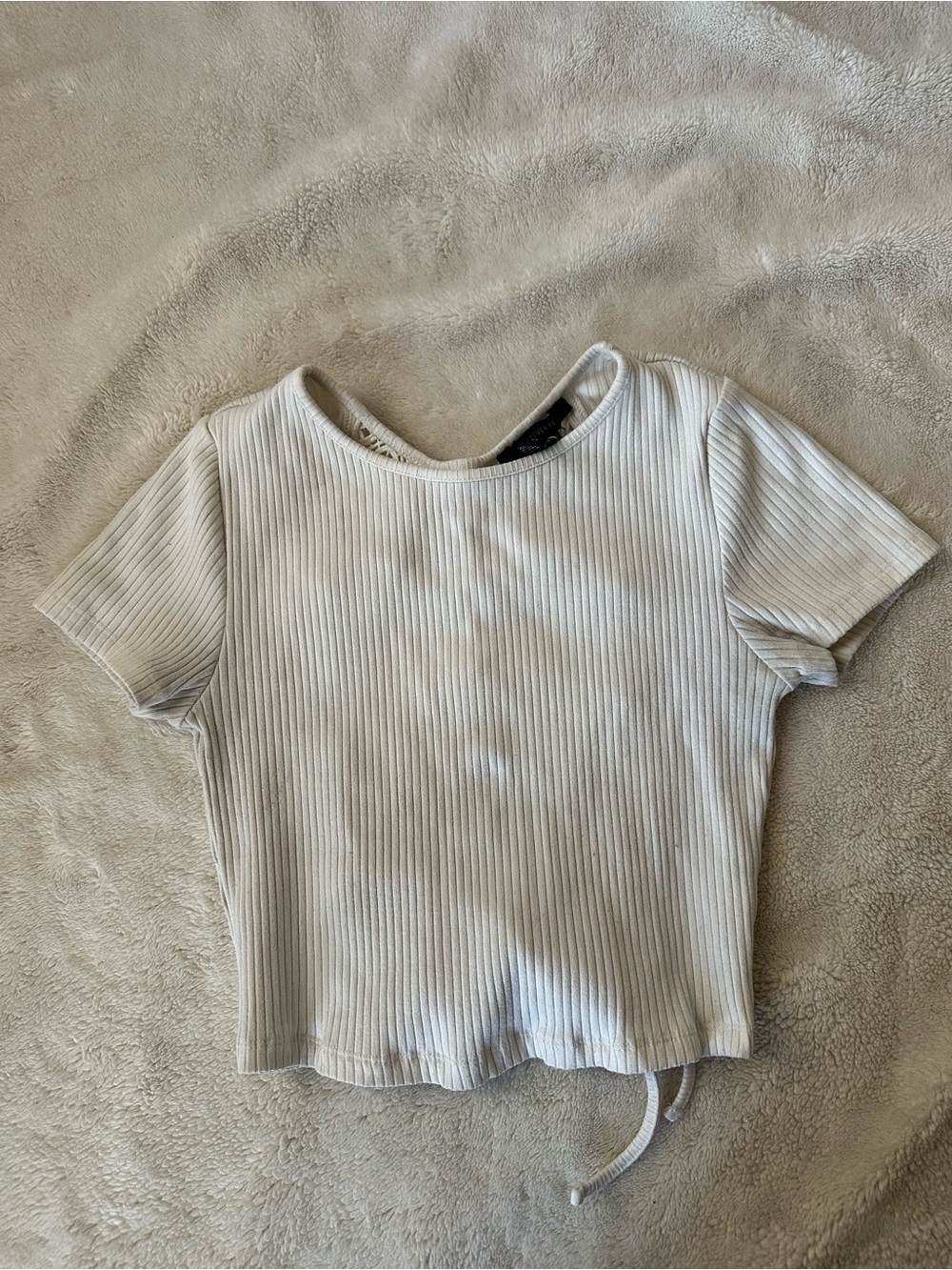 Forever 21 White Ribbed Short Sleeve Crop Top